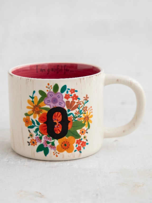 Initial Mug Flower O and other Wholesale monogramming service for your store trending on Faire.